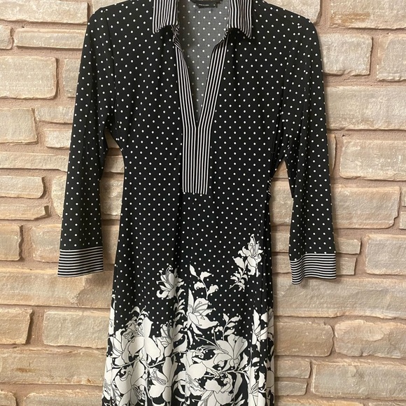 Bcbgmaxazria Black and White Mixed Print Dress Long Sleeves Size S - Picture 6 of 12
